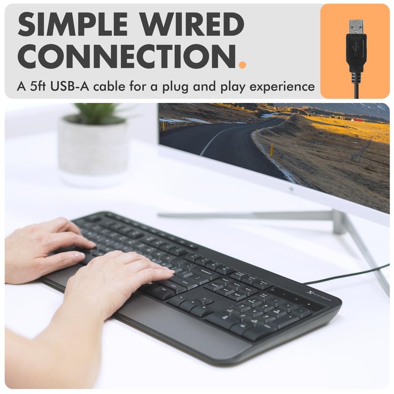 X9 Performance X9 Wired Keyboard - Comfortable Typing - Ergonomic Full Size USB Keyboard with Wrist Rest, Number Pad, Multimedia and 114 Keys - External Computer Keyboard for Laptop, Desktop and Office PC - Image 3